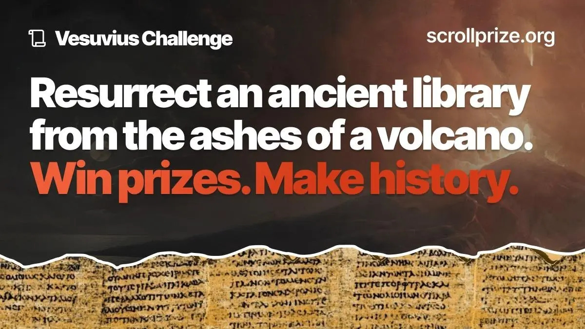 Vesuvius Challenge: фрагмент развёрнутого геркуланумского свитка с проступившим древнегреческим текстом