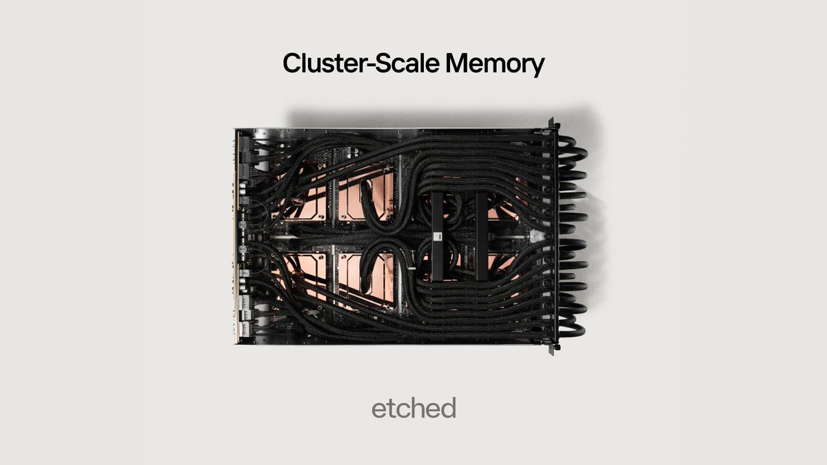 Рендер Etched «Cluster-Scale Memory» — сервер, где чипы кластера делят общий пул памяти с низкой задержкой (Etched)
