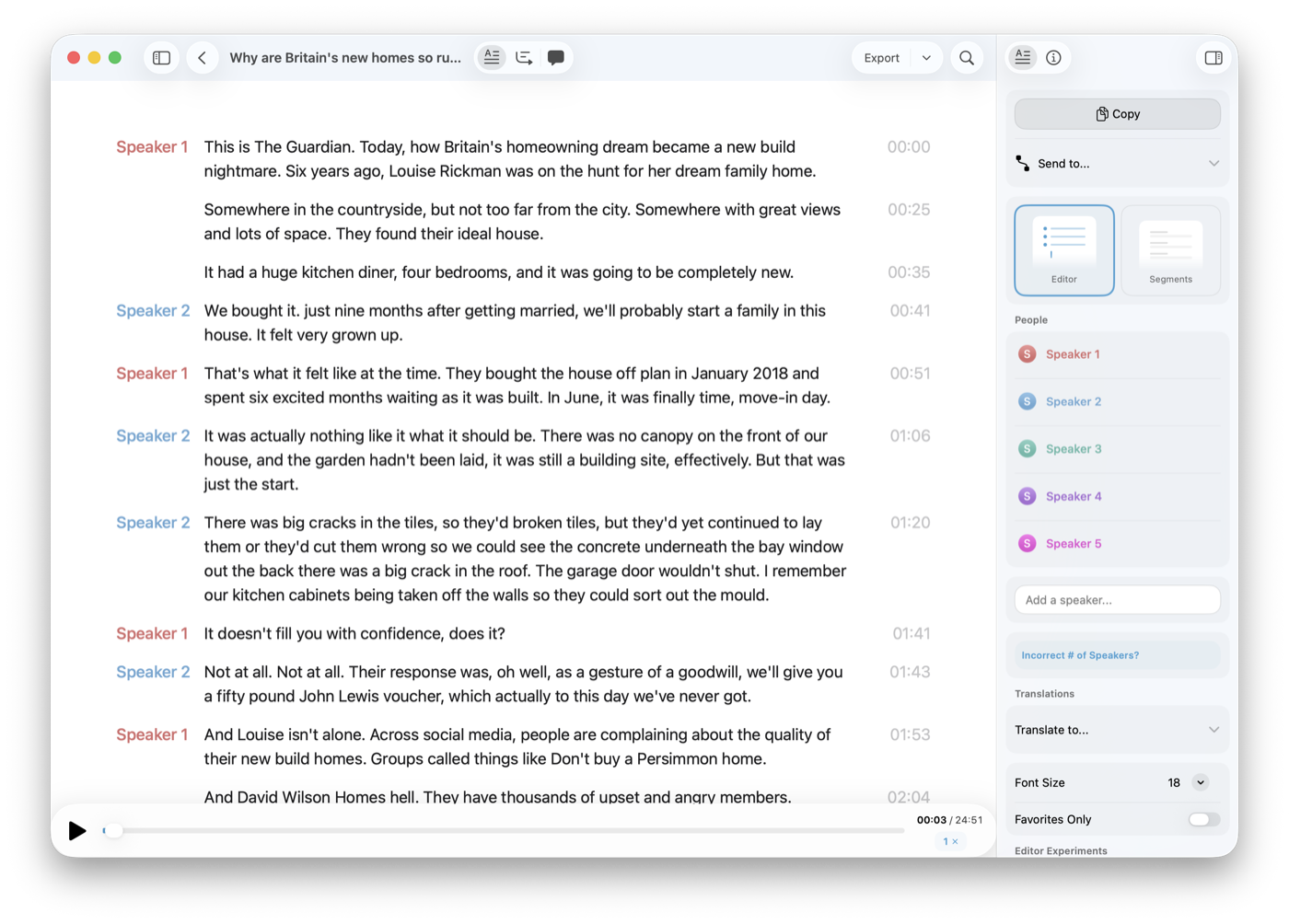 MacWhisper 14.0: новый редактор расшифровки со спикерами и таймкодами
