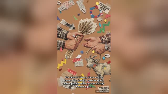 Кадр из ролика «A brief history of money», собранного скиллом Vox Director целиком