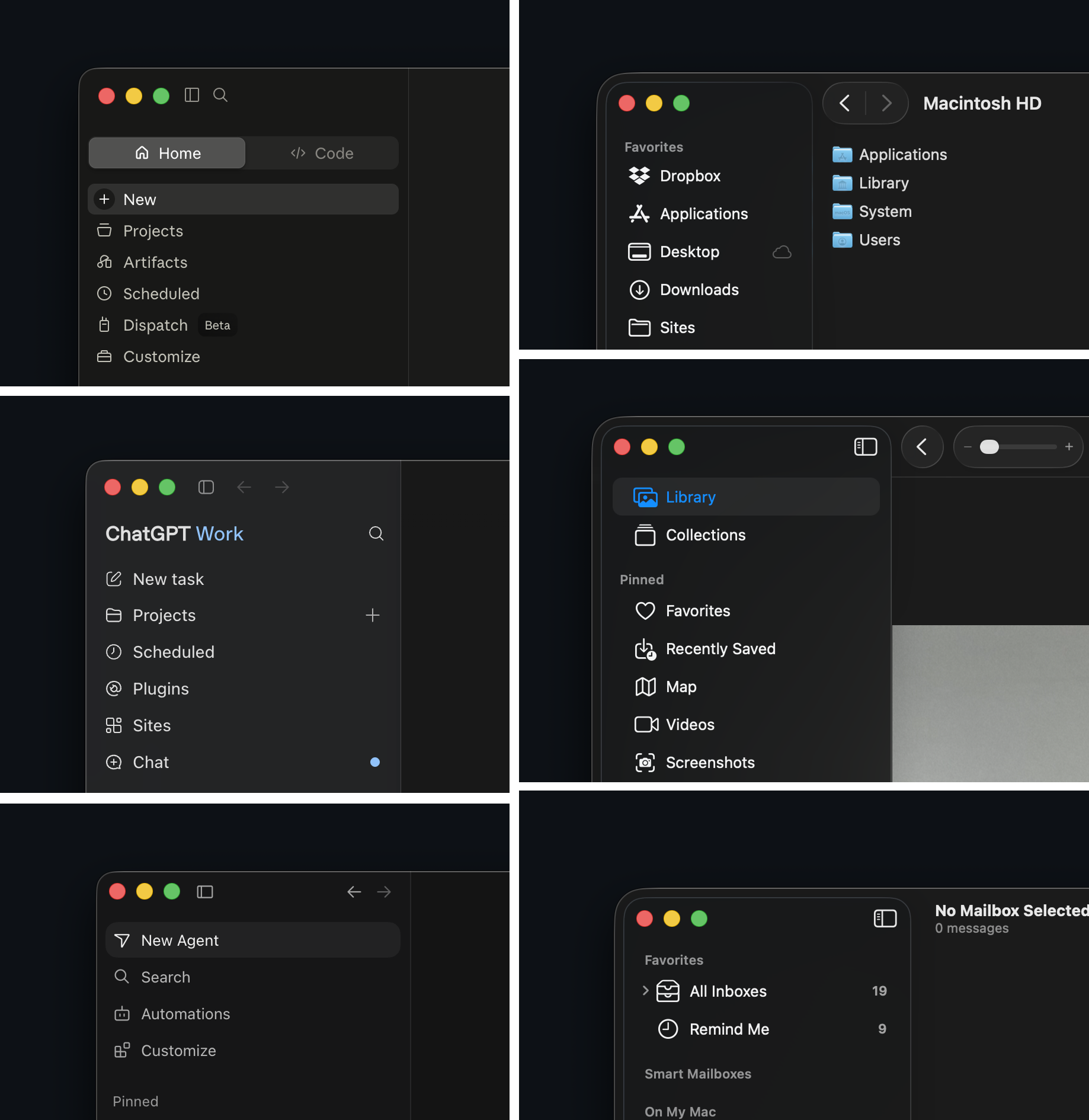 Боковые панели ИИ-приложений слева и системных приложений macOS справа: иконки мельче и тоньше