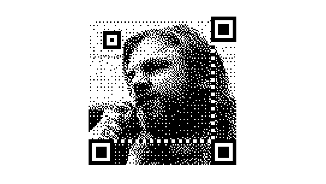 Рабочий QR-код, внутри которого дизерингом выложена фотография