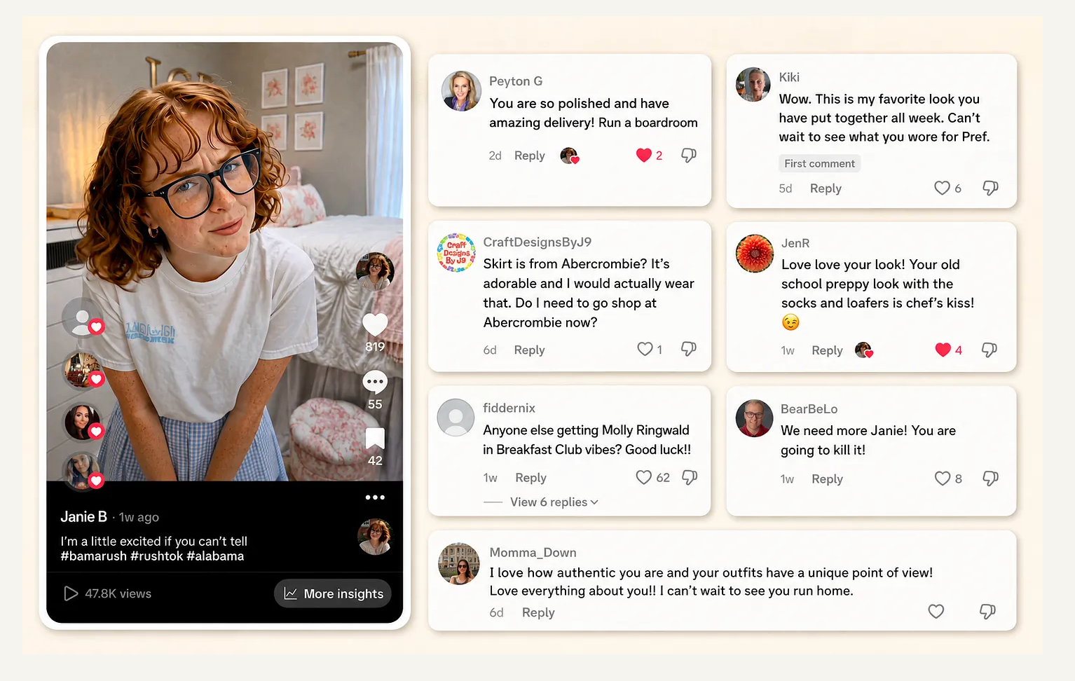Профиль «Джени» в TikTok и живые комментарии зрителей: люди хвалят её за естественность