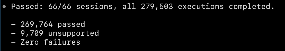 Khronos CTS: 269 764 passed, 9 709 unsupported, ноль failures. Скриншот разработчиков, не независимая сертификация
