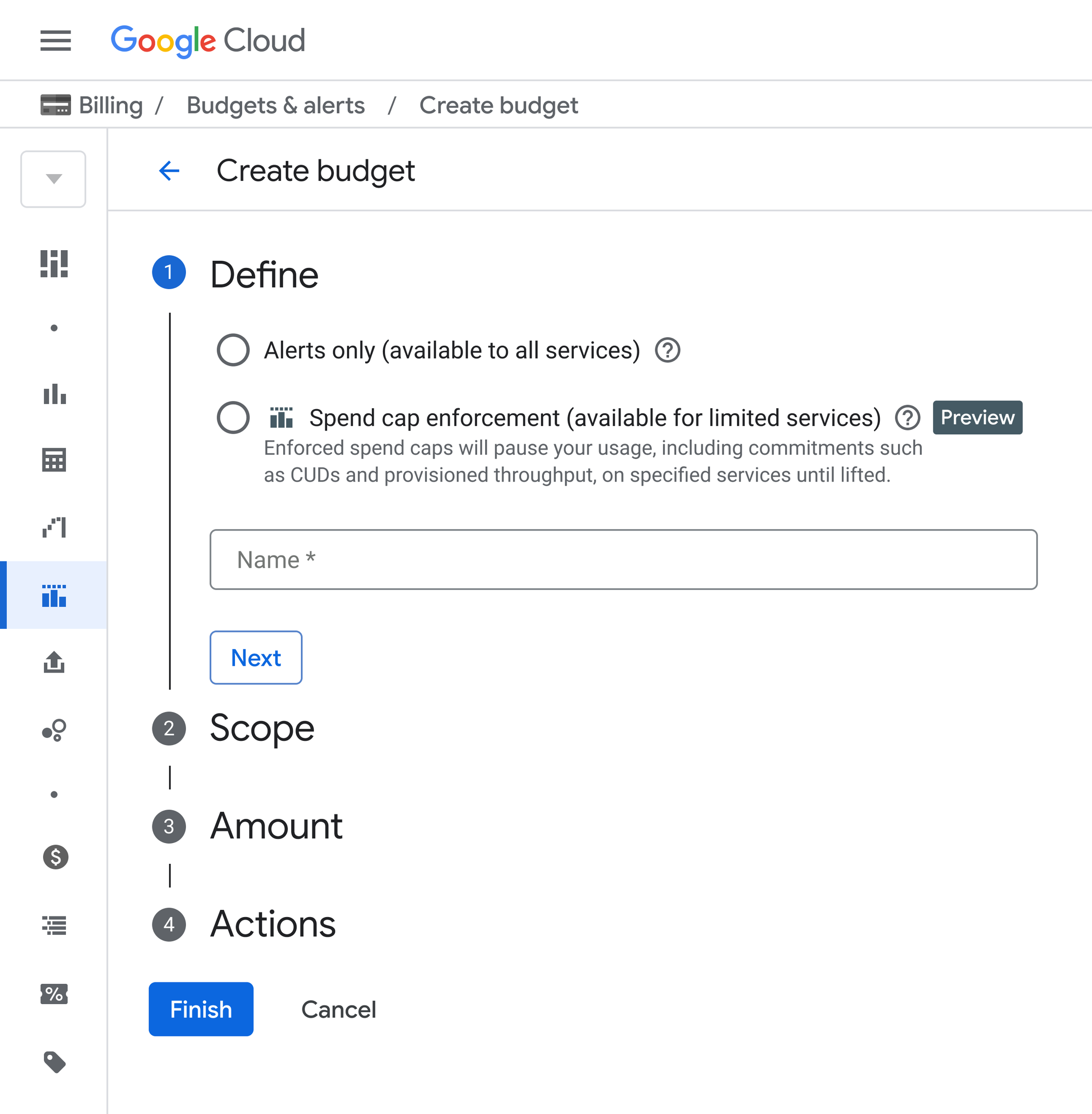 Google Cloud: новый тип бюджета Spend cap enforcement в разделе Budgets &amp; alerts