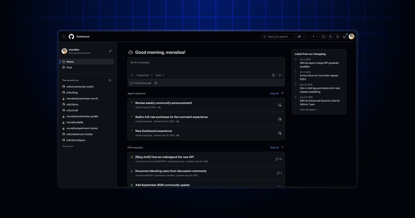 Новая главная GitHub: сессии агентов, пулл-реквесты и задачи вместо социальной ленты