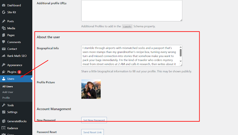 WordPress user profile с Simple Local Avatars