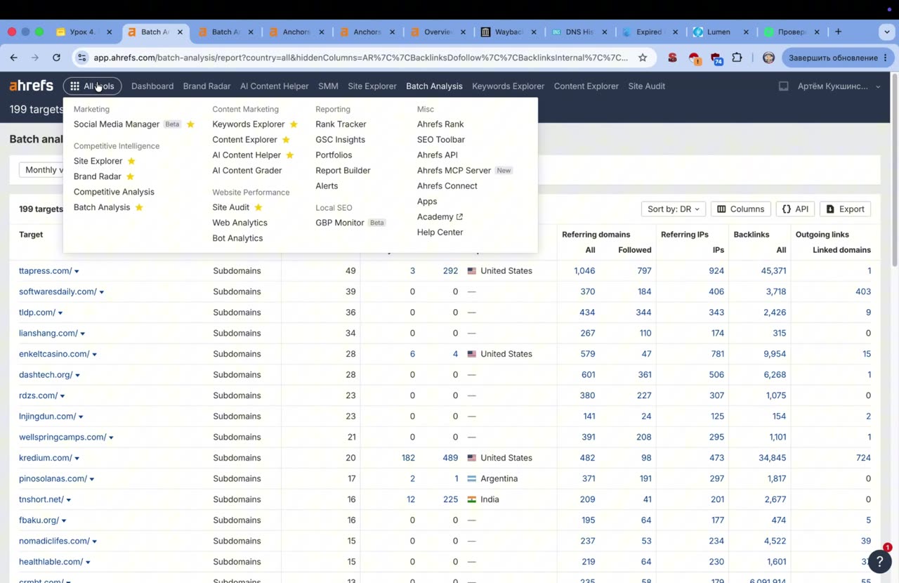 Как оценить домен перед покупкой: Ahrefs, DNS History, Wayback Machine, SpamZilla и Lumen Database