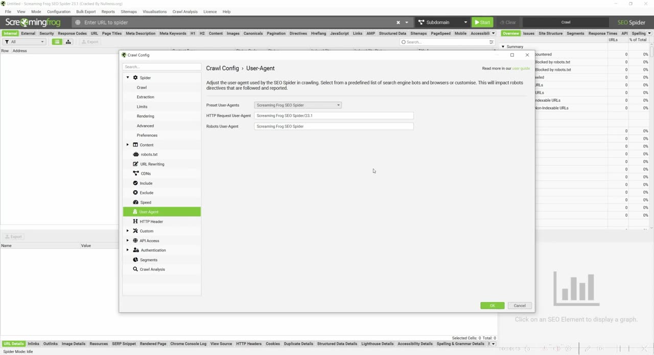 Настройка User Agent и HTTP Headers в Screaming Frog